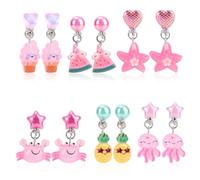 Mikovivi 6 Pairs Colorful Clip on Drop Earrings Set, Resin No Pierced Design Kids Child Dangle Earrings Cute Butterfly Ear Clips for Children Toddler Party Daily Wearing Princess Jewelry