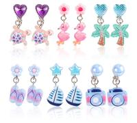 Mikovivi 6 Pairs Colorful Clip on Drop Earrings Set, Resin No Pierced Design Kids Child Dangle Earrings Cute Butterfly Ear Clips for Children Toddler Party Daily Wearing Princess Jewelry
