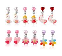 Mikovivi 6 Pairs Girl Clip On Earrings, Non Perforated Ear Clips with Ear Pads, Cute Unicorn Swan Love Design, Non Pierced Earrings Stud Jewelry for Girls Gift Kids