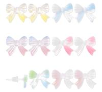 Mikovivi 6 Pairs Plastic Earrings for Sensitive Ears, Color Gradient Plastic Post Bow Sports Earrings 6 Styles Coquette Irregular Bowknot Stud with Ear Plugs Skin-Friendly Gifts