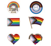 Mikovivi 6 Pcs Rainbow Brooch Pins, 6 Designs Progress Pride Enamel Brooch LGBT Rainbow Heart Flag Round Badge Pin for Gay Lesbian Transgender Accessories