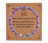 Mikovivi 60th Birthday Gifts for Women, Elegant Happy Birthday Beaded Bracelet with Greeting Card Elastic Natural Stone Jewelry 60 Year Old Gift for Mom Grandma Wife Coworker