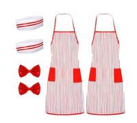 Mikovivi 6pcs 1950s Restaurant Waiter Costume Kit, Red White Striped Apron, Chef Hat, Red Bow Tie, Candyman Striper, Popcorn Server, Carnival Waitress, Soda Jerk for Adult Cosplay Party