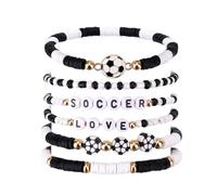Mikovivi 6pcs Love Soccer Bracelets, Stackable Stretchy Sports Accessories Clay Wristband Beaded Bracelets Set Soccer Party Favors for Boy Girl Mom Women Football Fans Gameday Jewelry Gifts