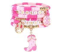 Mikovivi 6pcs Western Cowgirl Beaded Bracelets, Stackable Women Cowgirl Beaded Howdy Bracelets with Boot and Globe Charm Stylish Jewelry Accessories for Female Friend Gift