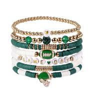 Mikovivi 7 Pcs Game Day Football Charm Bracelets, Stackable Sports Jewelry Rugby Sport Friendship Bracelets for Mom & Dad Football Fan Gift Team Spirit Accessories