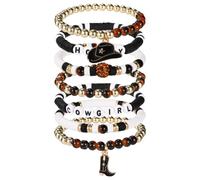 Mikovivi 7pcs Cowgirl Beaded Bracelets, Stackable Western Beaded Bracelets with Cowgirl Hat and Boots Charms Y2K Style Outfit Accessories Jewelry for Friends Family Women Gift (Black)