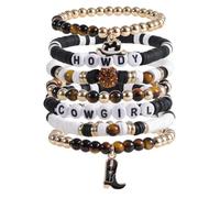 Mikovivi 7pcs Cowgirl Beaded Bracelets, Stackable Western Boots Boho Bead Country Bracelets Y2K Bohemian Style Jewelry Accessories for Friends Family Women Outfits (Hat)