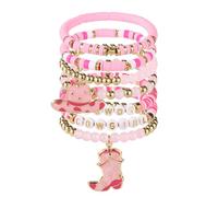 Mikovivi 7pcs Cowgirl Beaded Bracelets, Stackable Western Preppy Heishi Beaded Stretch Bracelets with Cowgirl Hat and Boots Charms Y2K Style Boho Summer Beach Jewelry Accessories for Female (Pink)