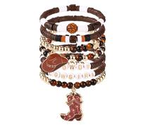 Mikovivi 7pcs Cowgirl Beaded Bracelets, Stackable Western Preppy Heishi Beaded Stretch Bracelets with Cowgirl Hat and Boots Charms Y2K Style Boho Summer Beach Jewelry Accessories for Female (Brown)