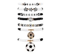Mikovivi 7pcs Game Day Bracelets for Women, Stackable Soccer Beaded Bracelets Football Charm Jewelry Accessories for Girls Boys Women Men Sports Party Favors