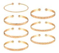 Mikovivi 7pcs Gold Cuff Bracelets for Women, Stackable Open Adjustable Bangle Set, Metal Layered Trendy Jewelry Gift for Girls