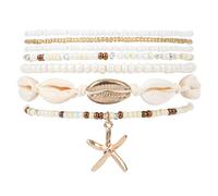 Mikovivi 7pcs Summer Beach Bracelets for Women, Heishi Surfer Bracelets Stretch Starfish Shells Boho Beaded Set Friendship Bracelets Stackable Jewelry Accessories Gifts for Beach Party, Vacations