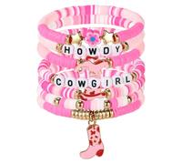 Mikovivi 7pcs Western Bracelets, Stackable Cowgirl Beaded Bracelets with Cowboy Hat & Boot Charms Boho Y2K Style Jewelry for Women Girls Teens