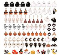 Mikovivi 93pcs Halloween Charms, Enamel Halloween Pendants Pumpkin Witch Hat Ghost Spider Bat Moon Charms for DIY Bracelet Necklace Earring Jewelry Making and Decoration Craft