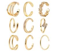 Mikovivi 9pcs Toe Rings for Women, 9 Styles Non Tarnish Adjustable CZ Flower Hug Band Open Toe Rings Set Dainty Foot Jewelry Accessories for Women Summer Beach Party (Gold)