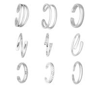Mikovivi 9pcs Toe Rings for Women, Adjustable Open CZ Hug Toe Rings Set Dainty Summer Beach Foot Jewelry Fashionable Women's Foot Decoration Accessories (Silver)