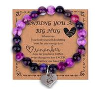 Mikovivi Amethyst Bracelet for Women, Purple Adjustable Natural Stone Crystal Beaded Bracelet with Charm Inspirational Get Well Soon Gift Jewelry for Surgery Recovery