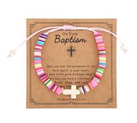 Mikovivi Baptism Gifts Cross Bracelet, Adjustable First Communion Confirmation Gifts with Blessing Card Christening Gift Religious Christening Jewelry for Mom