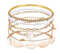 Mikovivi Bead Ankle Bracelets Set for Women, Adjustable Boho Gold Beach Anklets with Pearl Conch Shell and Disc Charms Hawaiian Summer Holiday Jewellery Seashell Beaded Foot Jewelry