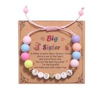 Mikovivi Big Sister Bracelet, Round Shaped Bead Letter Bracelet with Card Adjustable Stylish Sister Jewelry for Birthday Accessories