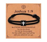 Mikovivi Black Cross Bracelet for Men, Adjustable Braided Rope Cross Bracelet 1:9 Religious Bible Verse Joshua Braided Rope for Men Christian Gifts