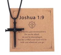 Mikovivi Black Nail Cross Necklace for Men, Three Nails Cross Pendant Chain Baptism Christian Jesus Gift Perfect Inspirational Faith Jewelry