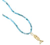 Mikovivi Boho Fish Necklace for Women, Adjustable Blue Natural Stone Beaded Necklace with Gold Fish Pendant Bohemian Beach Jewelry for Summer Vacation Swimwear Trendy Gift