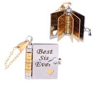 Mikovivi Book Pendant Necklace, Personalized Engravable Openable Cute Book Lover Themed Jewellery Chain Necklace for Sister Daughter Son My Love Couple Birthday and Graduation Gift