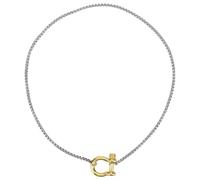 Mikovivi Carabiner Necklace, 18.7 in Two Tone Buckle Pendant Necklace Charm Silver Stainless Steel with Heavy Screw Anchor Shackle Foxtail Chain Jewelry for Women Men