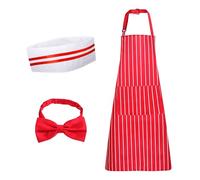 Mikovivi Chef Costume, Red White Striped Apron with 2 Pockets Chef Hat Bow Tie Carnival Soda Jerk Costume 1950s Waiter Costume Kit for Adult Cosplay Party Supplies
