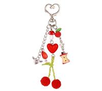 Mikovivi Cherry Bead Keychain with Heart Key Ring, Cute Red Cherry Mushroom Green Leaves Keychain Aesthetic Fruit Key Chain Decor for Purse Bag Backpack Handbag Accessories for Women Girls Gifts