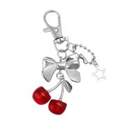 Mikovivi Cherry Keychain, Glitter Cherry Charm with Bow Bag Key Chain Charms Shiny Aesthetics Bag Keyring for Car Keys Ring Purse Handbags Cute Girls Women Gift DIY Crafts Accessories (Red&Silver)