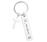 Mikovivi Christian Bible Verse Keychain, Stainless Steel Trust In God Key Chain with Cross Pendant Inspirational Scripture Keyring Religious Ideal Christian Keychain Gifts for Man & Woman