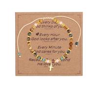 Mikovivi Christian Cross Bracelets for Women, Inspirational Natural Stone Bracelet Jesus Christian Gifts Adjustable Religious Jewelry for Baptism Communion Everyday Faith