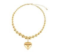 Mikovivi Chunky Puffy Heart Necklace, Beaded Big Heart Pendant Adjustable Gold Charm Necklace Statement Jewelry Accessories Gifts for Women Girls Teens