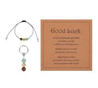 Mikovivi Citrine Keychain & Bracelet, Tiger's Eye Good Luck Key Chain Lucky Bracelet Charm with Card Relaxation Gift Fit Woman Inspirational Keyring for Friend Family Coworkers