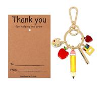 Mikovivi Colorful Teacher Keychain, Zinc Alloy Teacher Appreciation Keychain with Pencil Ruler Apple Charm & Card for School Supplies Thank You Gifts