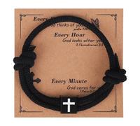 Mikovivi Cross Bracelet, Adjustable Handmade Cross Braided Rope Bracelet with Sliding Knot Inspirational Religious Christian Gift