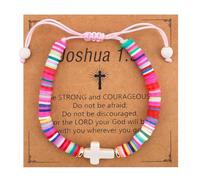 Mikovivi Cross Bracelet for Girls, Colorful Polymer Clay Christian Jesus Religious Confirmation Bracelet with Motivational Card First Holy Communion Gifts for Daughter Sister Teenage Girls