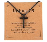 Mikovivi Cross Necklace for Men, Black Stainless Steel Necklace Joshua 1:9 Bible Verse Crucifix Chain Jewelry Firm Faith Christian Gift Supplies