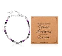 Mikovivi Crystal Bracelet for Women, Rose Quartz Amethyst & Obsidian Beaded Bracelet with Card Adjustable Positive Energy Reminder Jewelry for Mom Sister or Friend