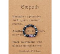 Mikovivi Crystal Rings, Spiritual Protection Ring with Card Purple Black Natural Gem Stone Adjustable Stretch Finger Gemstone Jewelry Fashion Lucky Gift for Birthday Office Home