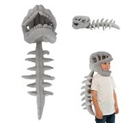 Mikovivi Dinosaur Skeleton Costume, Realistic 3D Skeleton Design Plush Dino Clothes Headgear Outfit for Halloween & Themed Party Cosplay Props