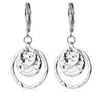Mikovivi Disc Leverback Earrings for Women, Bohemian Circle Disc Flat Hammer Pattern Drop Earrings Trendy Silver Leverback Dangle Earring for Women Fashion Jewelry Birthday