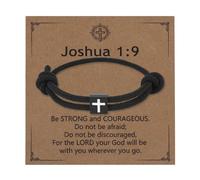 Mikovivi Easter Basket Stuffers Essentials, Inspirational Joshua 1:9 Cross Jesus Bracelet Rope Sliding Knot Bracelet Christian Baptism Confirmation Gifts for Men Teen Boys