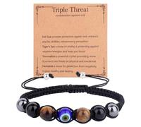 Mikovivi Evil Eye Bracelet, Adjustable Evil Eye Bracelet Ornament Good Luck Fashion Protection Black Tourmaline Stone Beaded Jewelry for Friends Men Women Girls Boys Birthday Trendy Gift