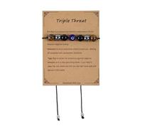 Mikovivi Evil Eye Bracelet, Adjustable Triple Threat Protection Bracelet Natural Stone Good Luck Jewelry for Anxiety Relief Women & Men Jewelry Gifts