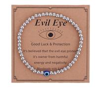 Mikovivi Evil Eye Bracelet for Women, Dainty Beaded Good Luck Bracelet with Silver Evil Eye Stack Charm for Spiritual Protection Birthday Christmas Graduation Gift Jewelry