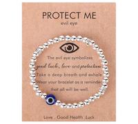 Mikovivi Evil Eye Bracelet for Women, Trendy Bead Bracelet with Evil Eye Charms Dainty Good Luck Jewelry for Friends Mom Birthday Retirement (Silver)